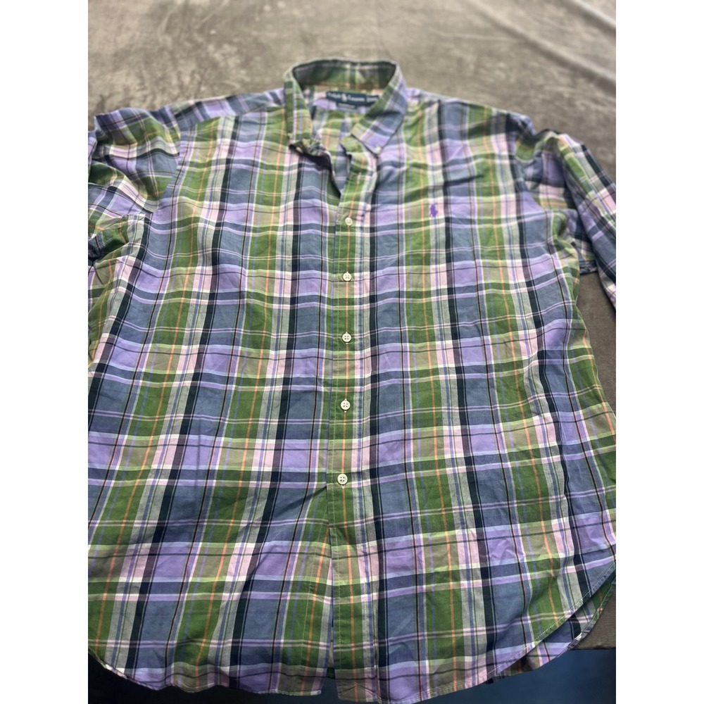 Ralph Lauren Mens XXL Classic Fit Plaid Button Down Shirt Green Purple Pony 4930